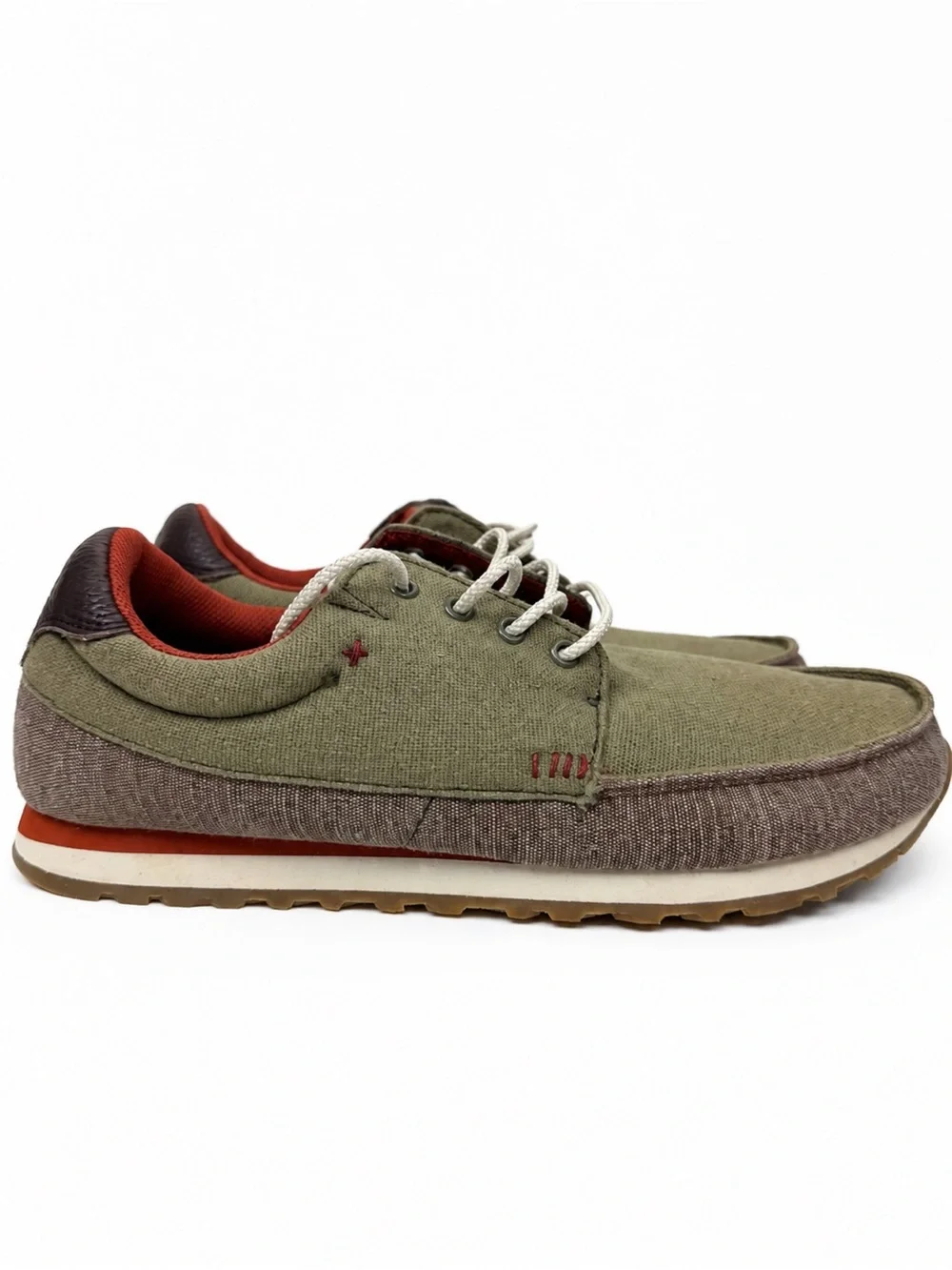 Sanuk U-Lounge Comfort Men’s 9.5 Olive Green Canvas Casual Shoes Sneakers New